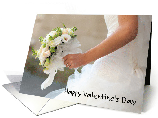 Happy Valentine's Day to my Fiancee Beautiful Bride with Bouquet card