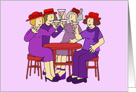 Ladies Wearing Red Hats and Purple Outfits Drinking Cocktails card