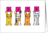 Kate Blank Card Cute Cartoon Cats Holding Up Letters card