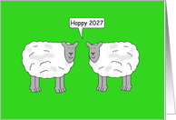 Happy Year of the Sheep 2027 Talking Cartoon Sheep in a Field card