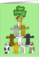 Happy St. Patrick’s Day Cartoon Cats with a Giant Shamrock Cartoon card