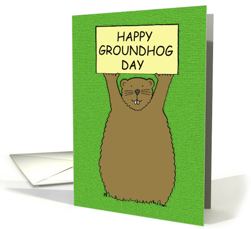 Cute Happy Groundhog Day Cartoon Groundhog Holding a Banner card