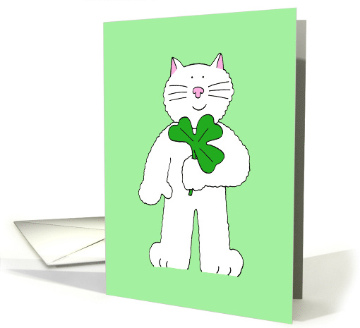 St. Patrick's Day Birthday Cartoon Cat with a Giant Shamrock card