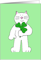 St. Patrick’s Day Birthday Cartoon Cat with a Giant Shamrock card