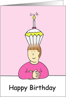 Happy Birthday Cartoon Lady with Cupcake Hairstyle Humor card