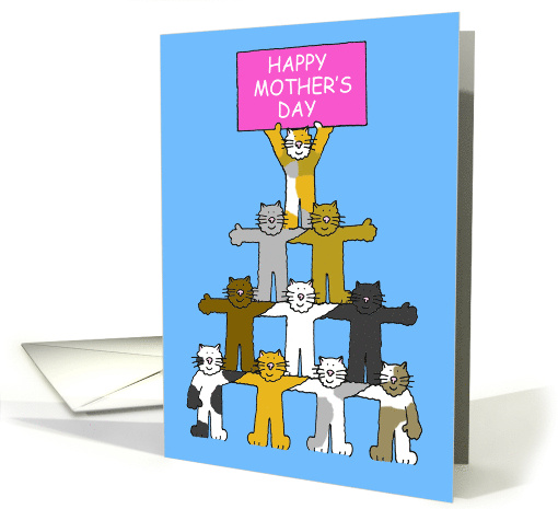 Happy Mother's Day Cute Cartoon Cats Holding a Banner card (1237916)