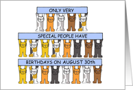 August 30th Birthday Virgo Cute Cartoon Cats Holding Banners card