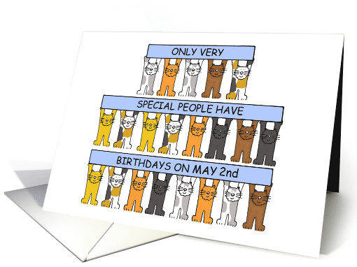 May 2nd Birthday Cute Cartoon Cats Holding Up Banners card (1242644)