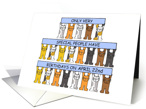 April 22nd Birthday Cartoon Cats Holding up Banners card (1243048)
