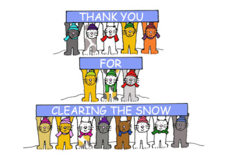 Thank You for Clearing the Snow Cartoon Cats in Hats and Scarves
