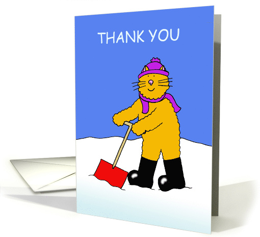 Thank You for Clearing the Snow Cartoon Cat in Hat and Scarf card