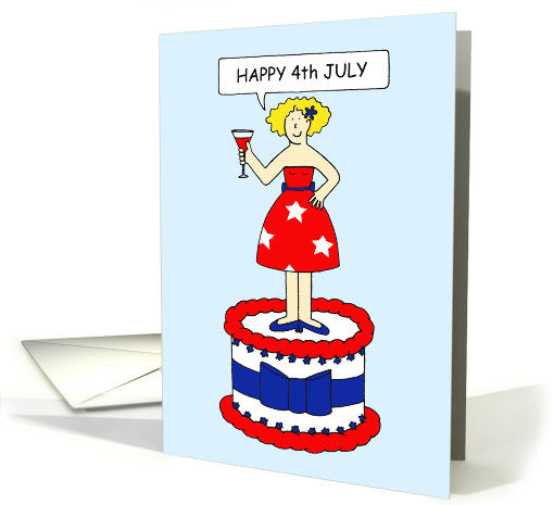 Happy 4th July Cartoon Lady Standing on a Giant Cake with... (1255936)