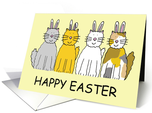 Happy Easter Cats Wearing Bunny Ears Fun Cartoon Bunny Kittens card