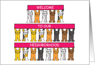 Welcome to Our Neighborhood Cartoon Cats Holding Banners card