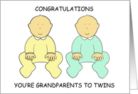 Congratulations You’re Grandparents to Twins Cartoon Babies card