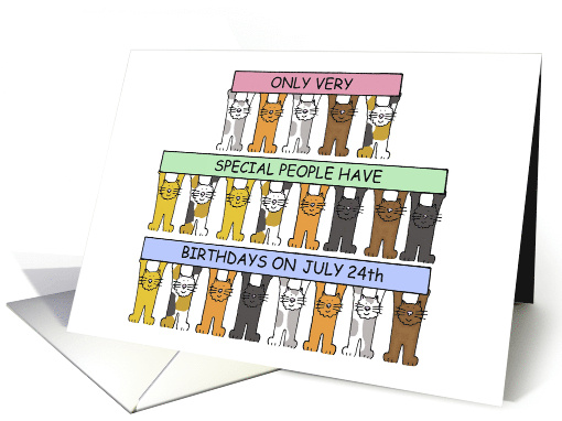 July 24th Birthday Cute Cartoon Cats Holding up Banners card (1271268)