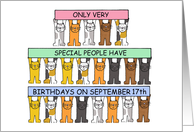 September 17th Birthday Cute Cartoon Cats Holding Banners Up card