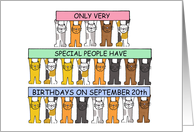 September 20th Happy Birthday Cute Cats Holding Up Banners card