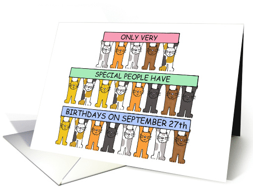 September 27th Birthday Cartoon Cats Holding Banners card (1275892)