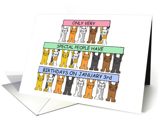 January 3rd Birthday Cute Cartoon Cats Holding Up Banners card