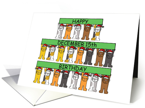 December 15th Birthday Cartoon Cats Holding Up Banners card (1279630)