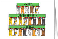 December 12th Birthday Cartoon Cats Holding Up Banners card