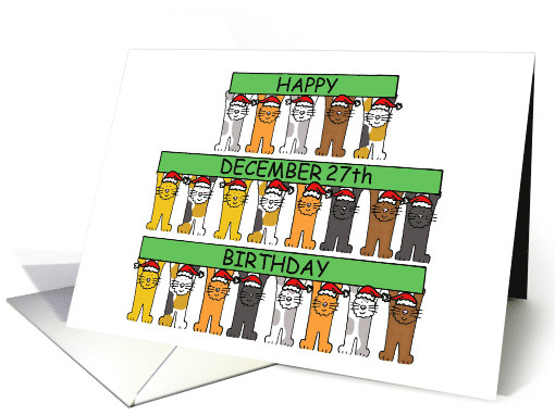 December 27th Birthday Cartoon Cats Wearing Santa Hats card (1279650)