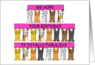 Totally Fabulous Birthday Just Like You Cartoon Cats with Pink Banners card