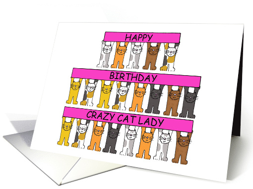 Happy Birthday Crazy Cat Lady Cartoon Cats Holding Banners card