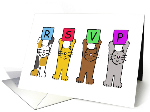 RSVP Repondez S'il Vous Plait Cartoon Cats Holding Up Letters card