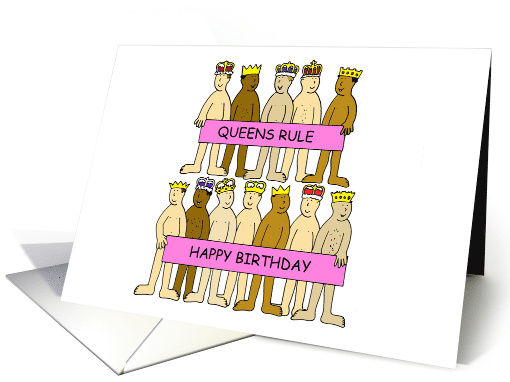 Gay Happy Birthday Queens Wearing Only Crowns Cartoon Humor card