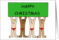 Happy Christmas Cute Cartoon Men Wearing Festive Red Underpants card