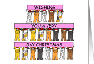 Wishing you a Very Gay Christmas Cartoon Cats Wearing Santa Hats card