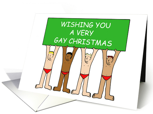Cartoon Men in Red Underpants Wishing You a Very Gay Christmas card