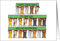 Happy Christmas to Our Son and his Boyfriend, Cartoon Cats. card