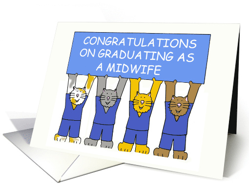 Congratulations on Graduating as a Midwife Cartoon Cats in Scrubs card