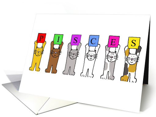 Happy Birthday Pisces with Cute Cartoon Cats card (1301342)