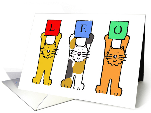 Happy Birthday Leo Cute Cartoon Cats of Different Colors card