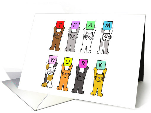Team Work Cartoon Cats Working as a Team Humor card (1307878)