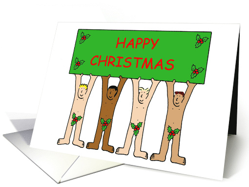 Happy Christmas Gay Humor Men Wearing Only Holly card (1308446)