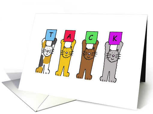 Tack Thank You in Swedish Cartoon Cats Holding Letters Up card