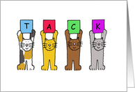 Tack Thank You in Swedish Cartoon Cats Holding Letters Up card