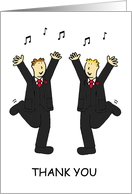 Thank You from Male Couple Two Cartoon Grooms in Suits Dancing card