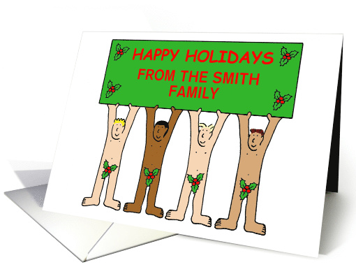 Customised Christmas card naked men with holly. card (1320390)