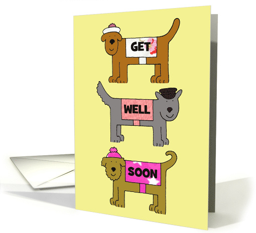 Get Well Soon Written on the Coats of Cute Cartoon Dogs card (1325408)