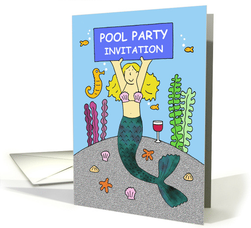 Pool Party Invitation Cartoon Mermaid Under the Sea card (1326514)