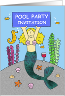 Pool Party Invitation Cartoon Mermaid Under the Sea card
