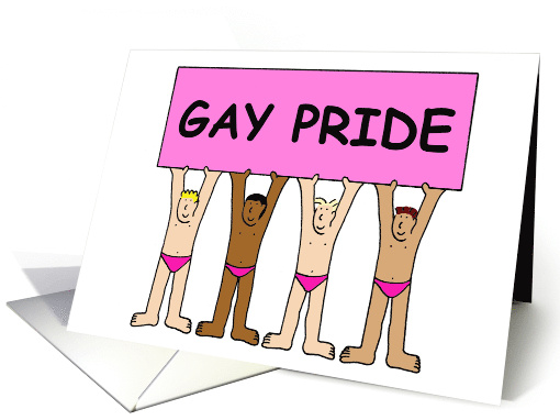 Gay Pride Cartoon Men in Pink Underpants Holding a Banner card