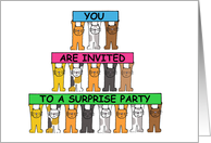 Surprise Party Invitation Cartoon Cats Holding Up Banners card