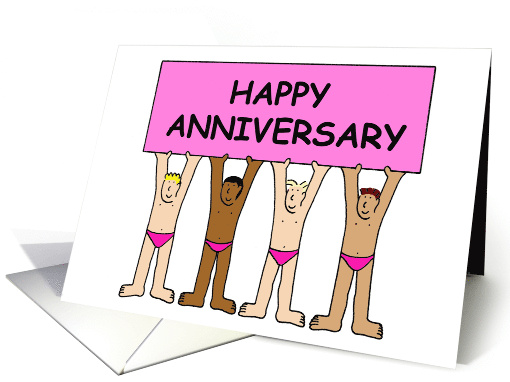 Happy Anniversary to Gay Partner Fun Cartoon Men in Pink... (1327572)